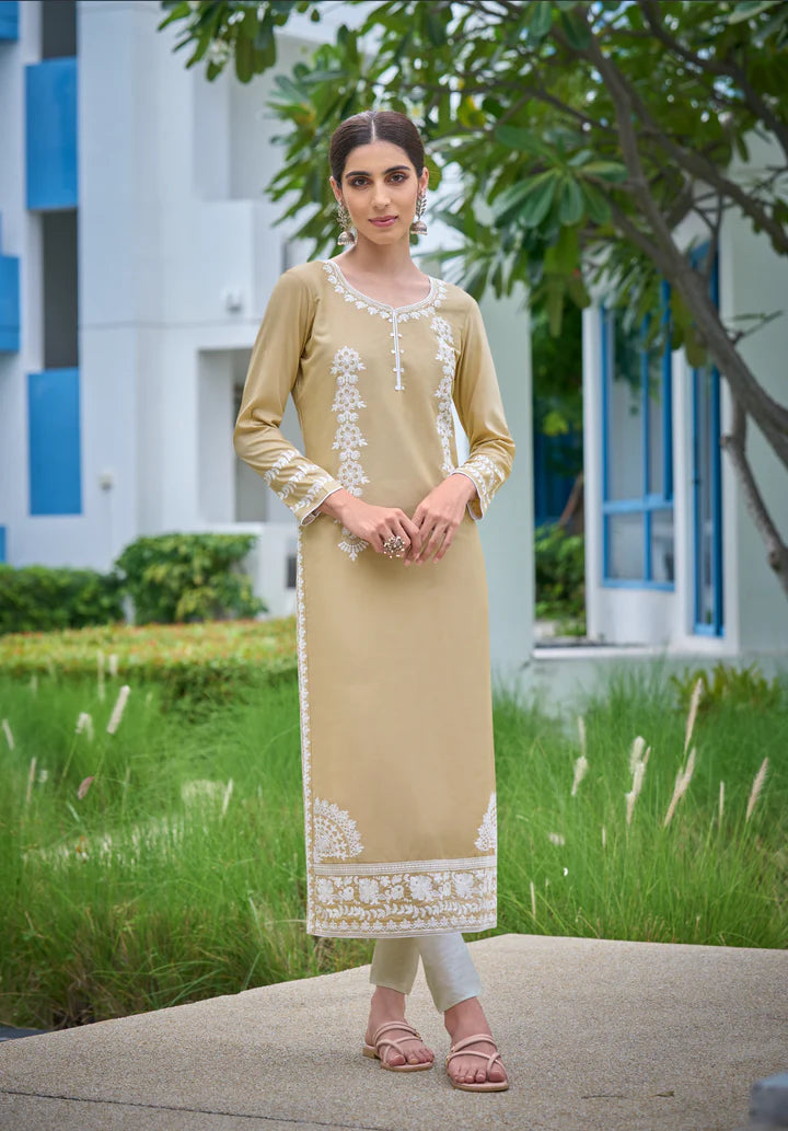 lucknowi beige colour kurti