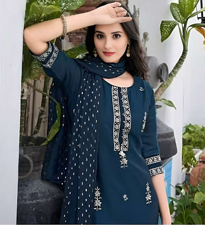 Blue Viscose Kurti Pant with Dupatta 