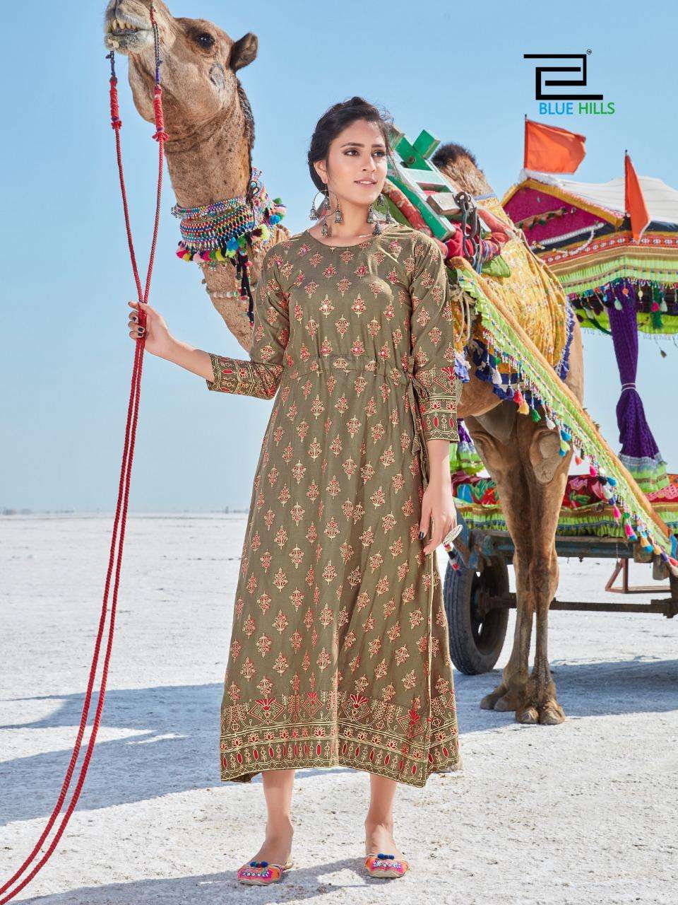 Women ethnic Moss Green printed mirror work kurti