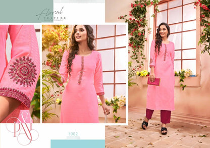 Women pink jam cotton with embroidery kurti