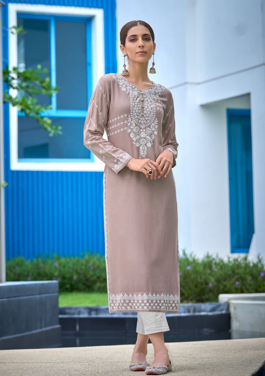 lucknowi light brown kurti