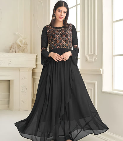 Black Designer Gown Georgette with Heavy Embroidery & Handwork