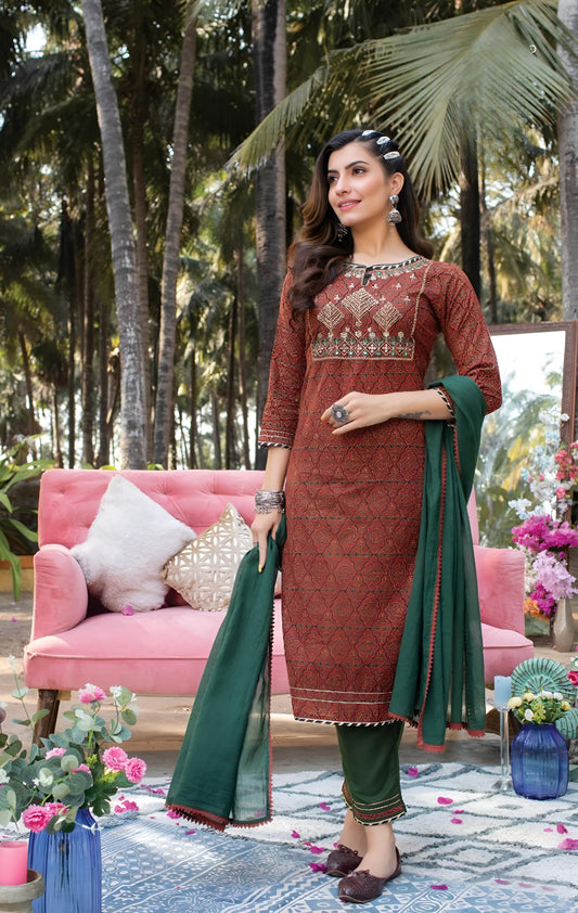 Brown kurta with pant and dupatta