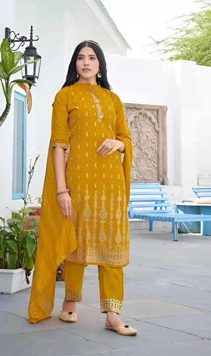 Yellow Viscose Kurti Pant with Dupatta 