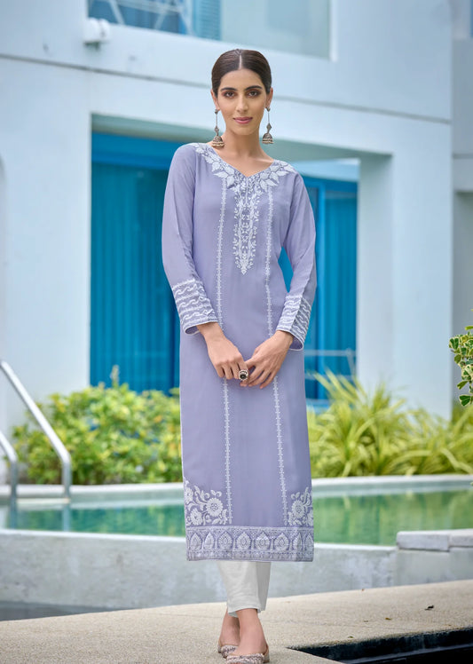 RayonLavender Long Kurti MIREYAFASHION