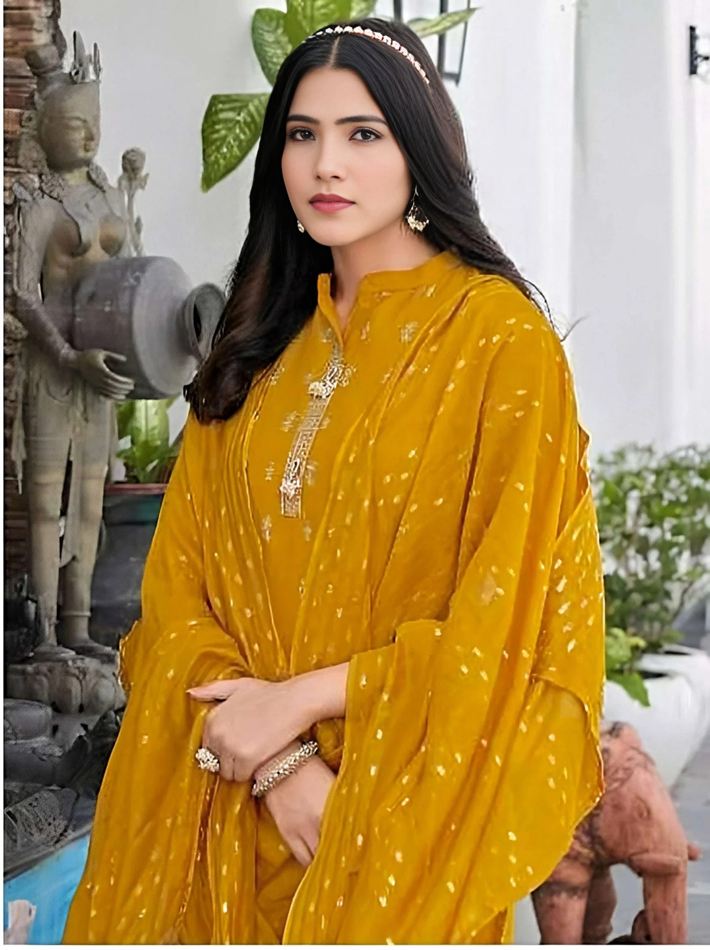 Yellow Viscose Kurti Pant with Dupatta 