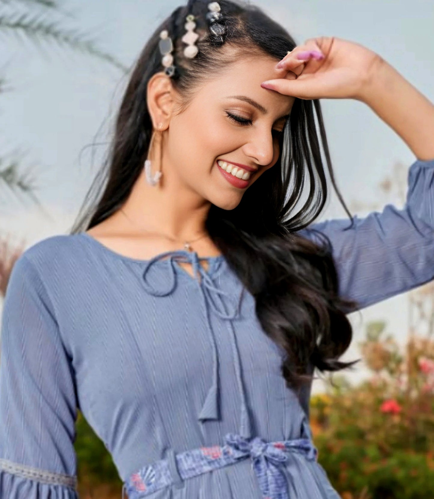 Blue Chiffon western Top