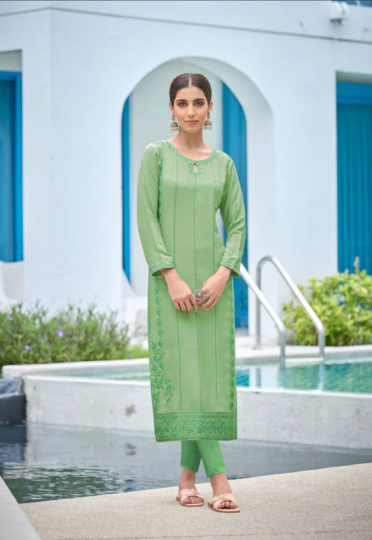 Rayon long kurti green MIREYAFASHION