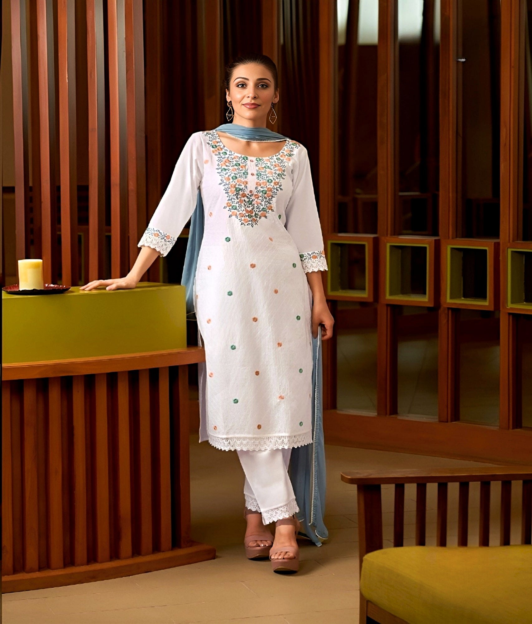 Beautiful cotton kurti- white & blue