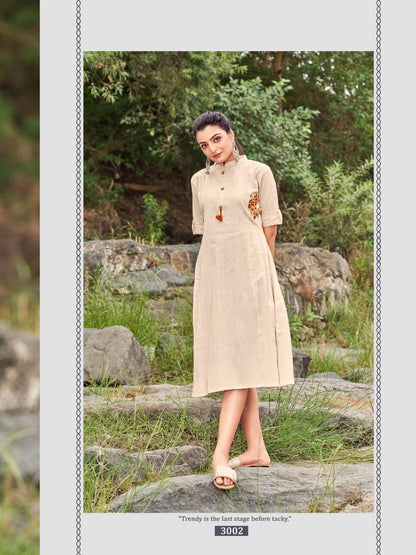 Cotton embroidery kurti-Cream