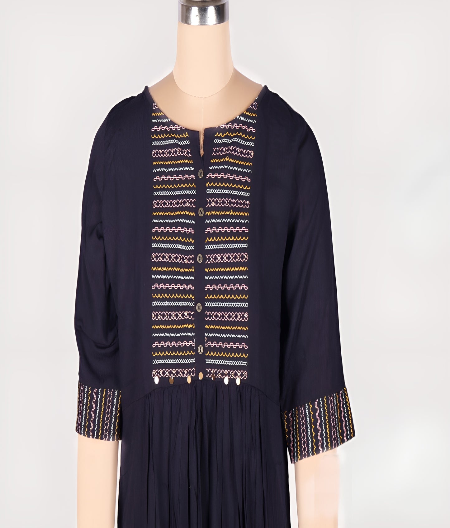 Yoke Navy Blue rayon long kurti 