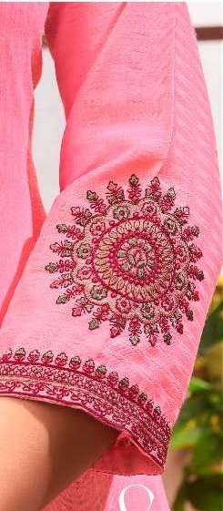 Women pink jam cotton with embroidery kurti