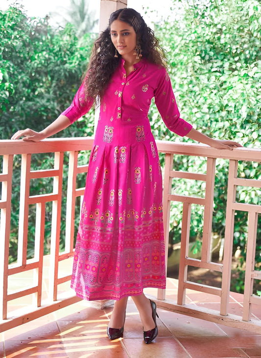 Stylish Fancy Pink Printed A-Line Maxi Dress