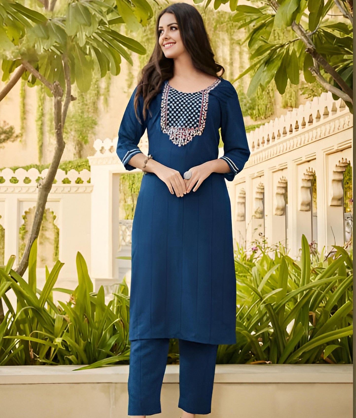 YOKE DESIGN BLUE KURTI