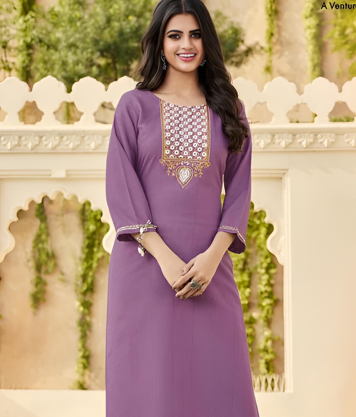 Orchid fancy rayon kurti with Trousers