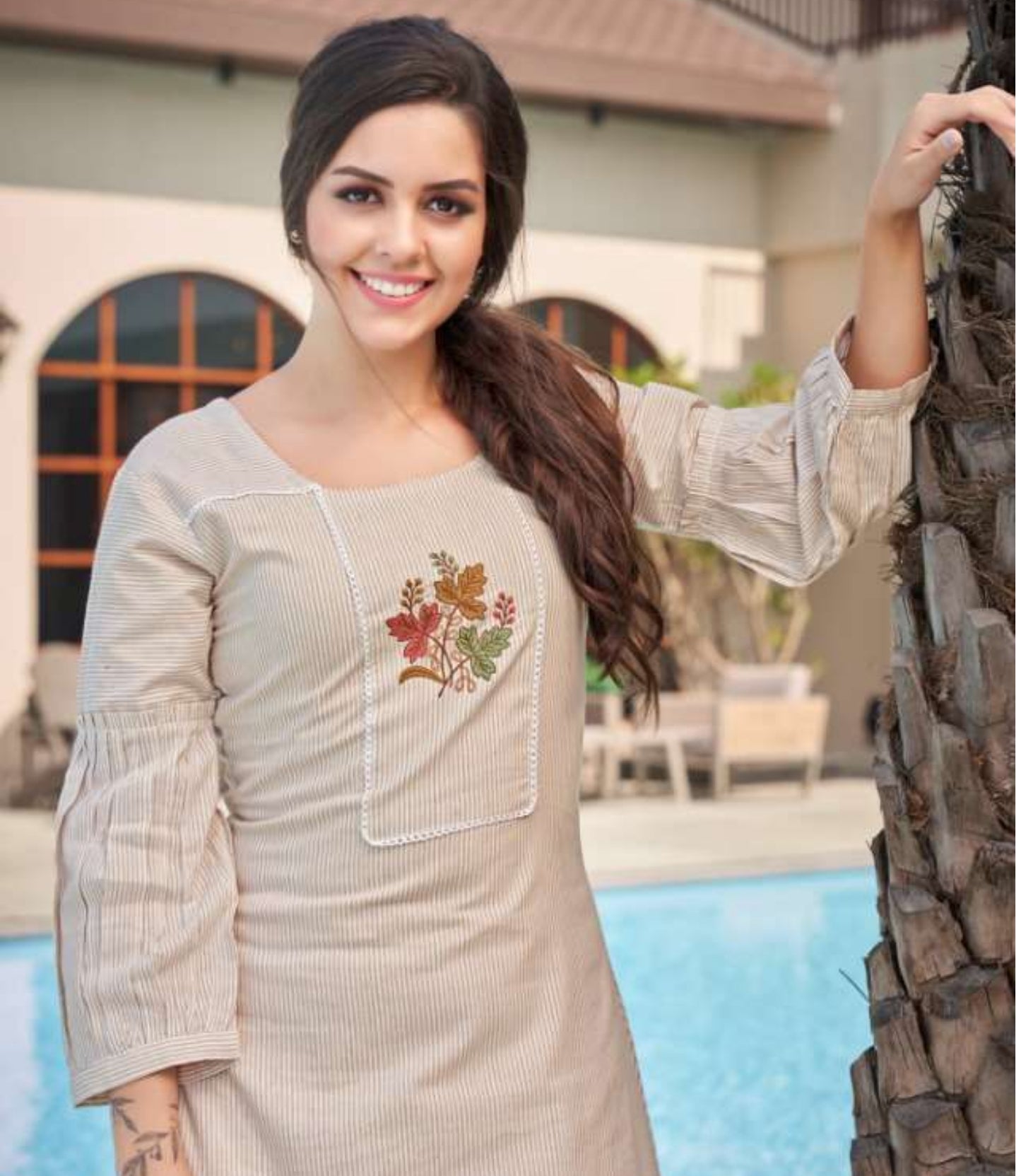 Cream Fenila Cotton Long Kurti