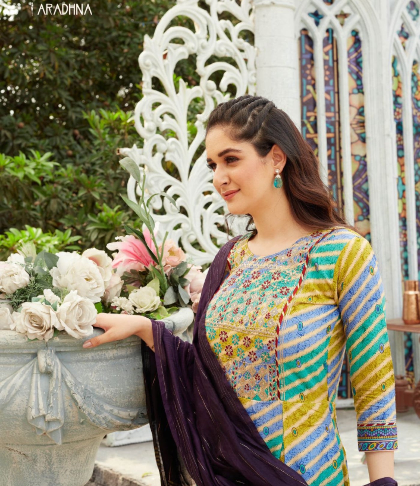 Women's rayon multi-colour Frock with dupatta & amazing embroidery work