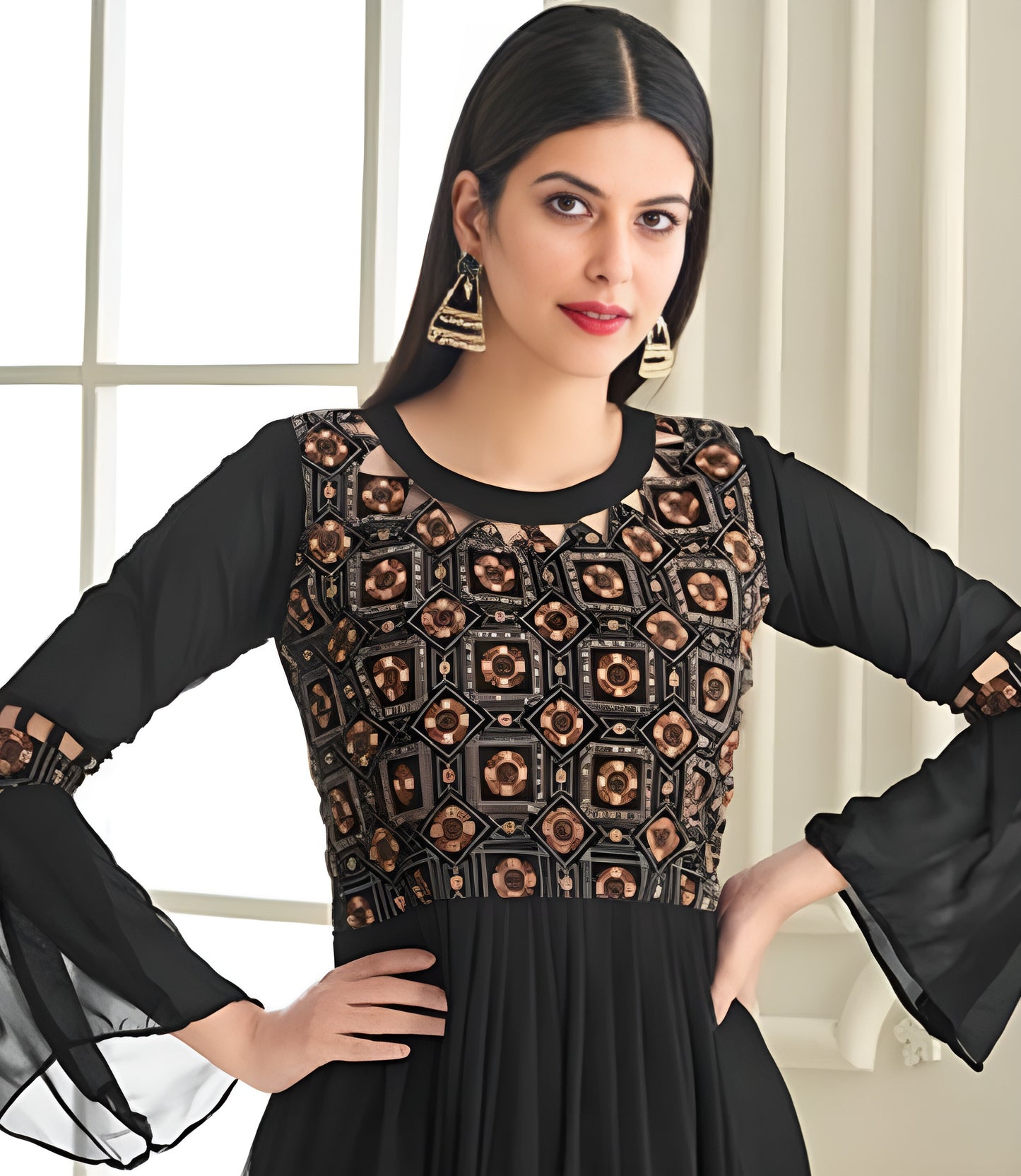 Black Designer Gown Georgette with Heavy Embroidery & Handwork