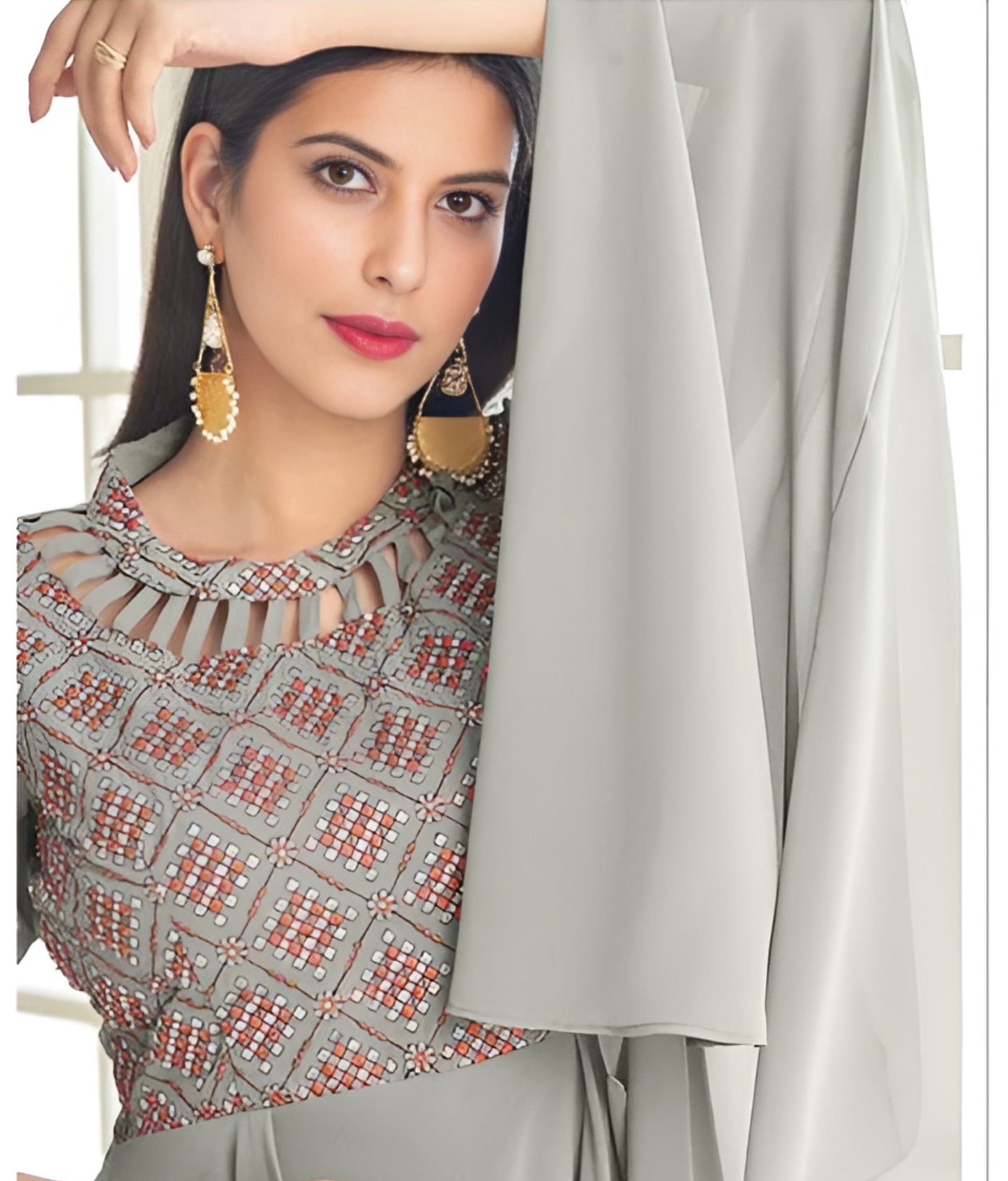 Grey Designer Gown Georgette with Heavy  Embroidery & Handwork