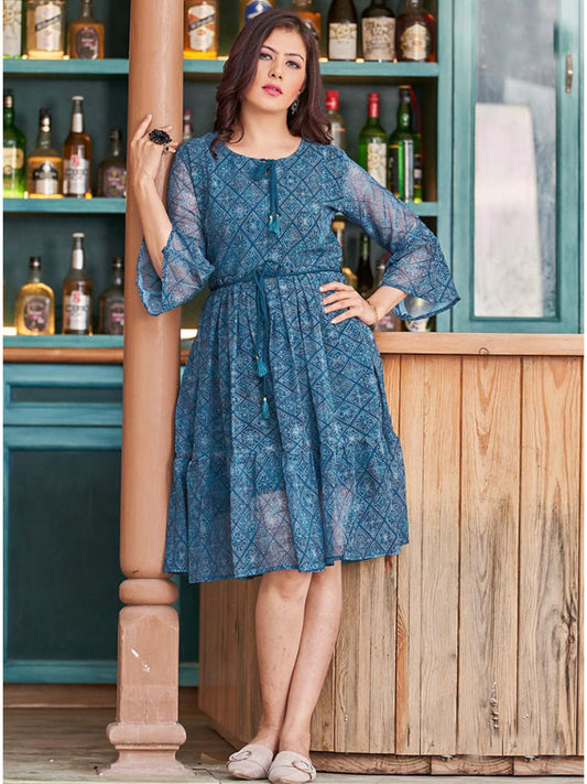 Blue Georgette Printed Tunic