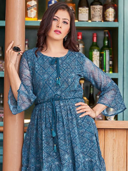 Blue Georgette Printed Tunic