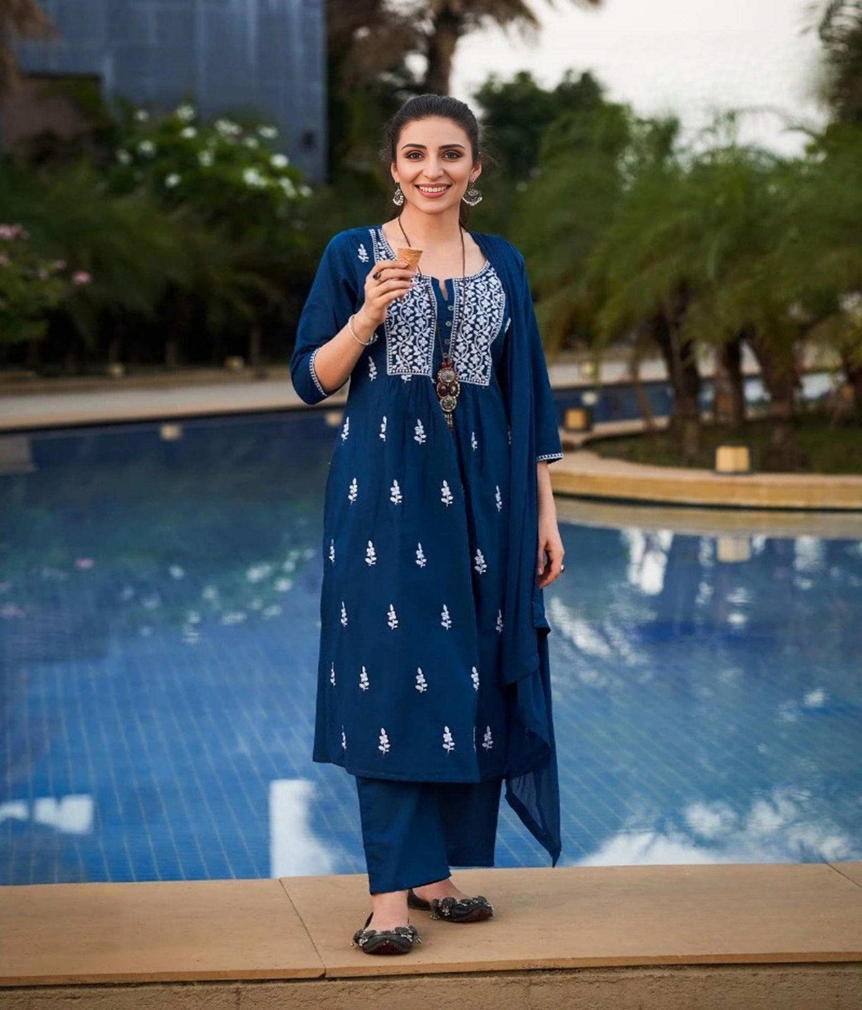 Blue kurti pant with dupatta