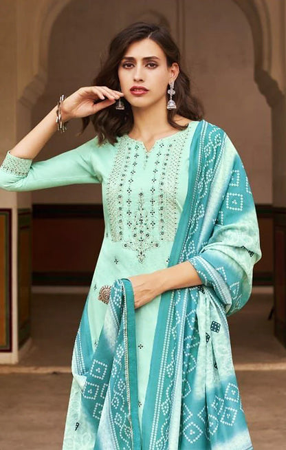 Women Blue Embroidered kurta with Trousers & Dupatta