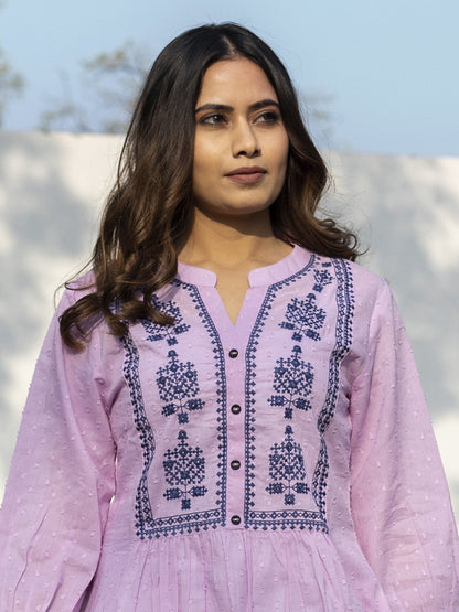Lavender Cotton Embroidered Fit & Flare Tunic