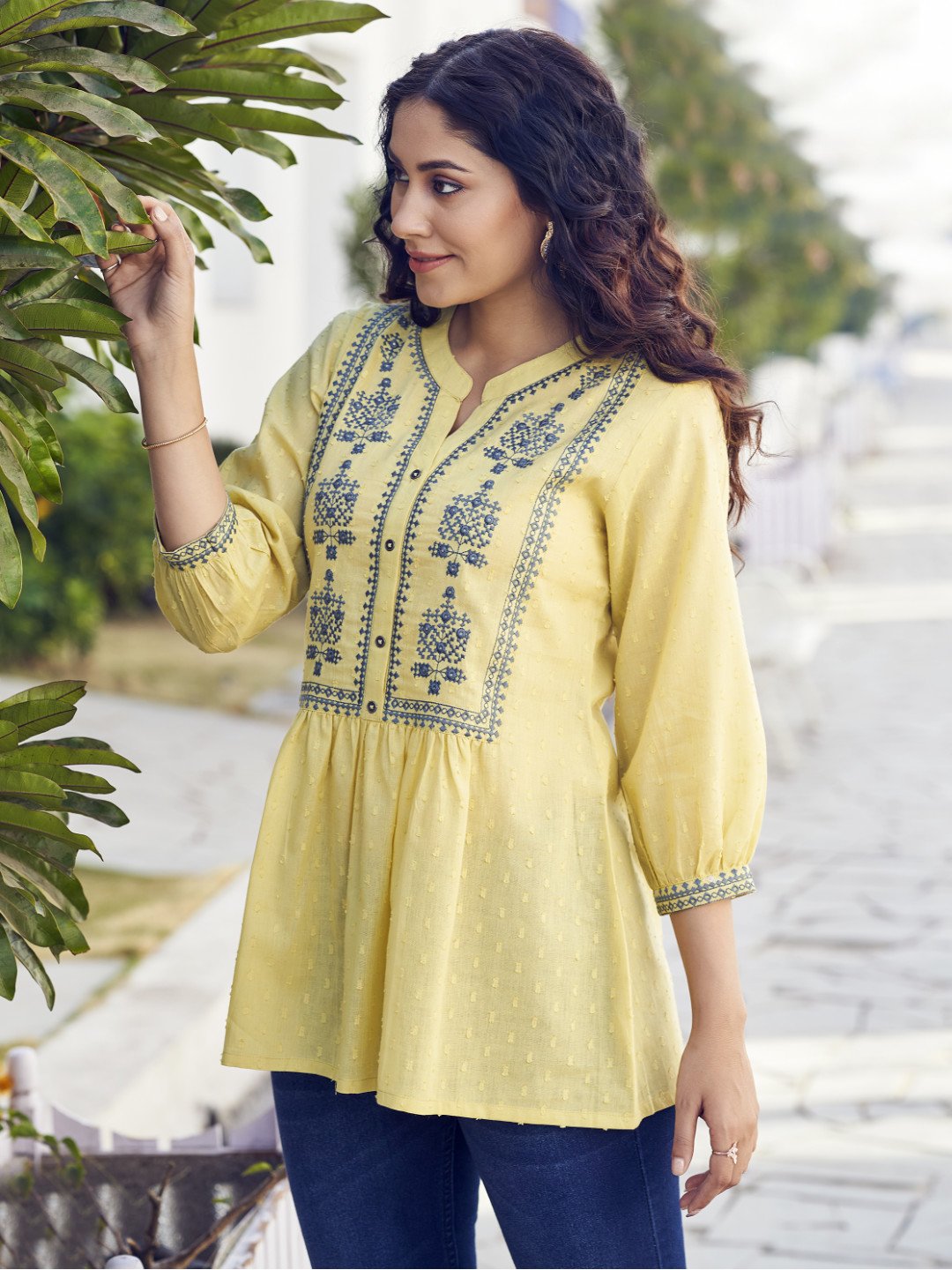 Lime Cotton Embroidered Fit & Flare Tunic