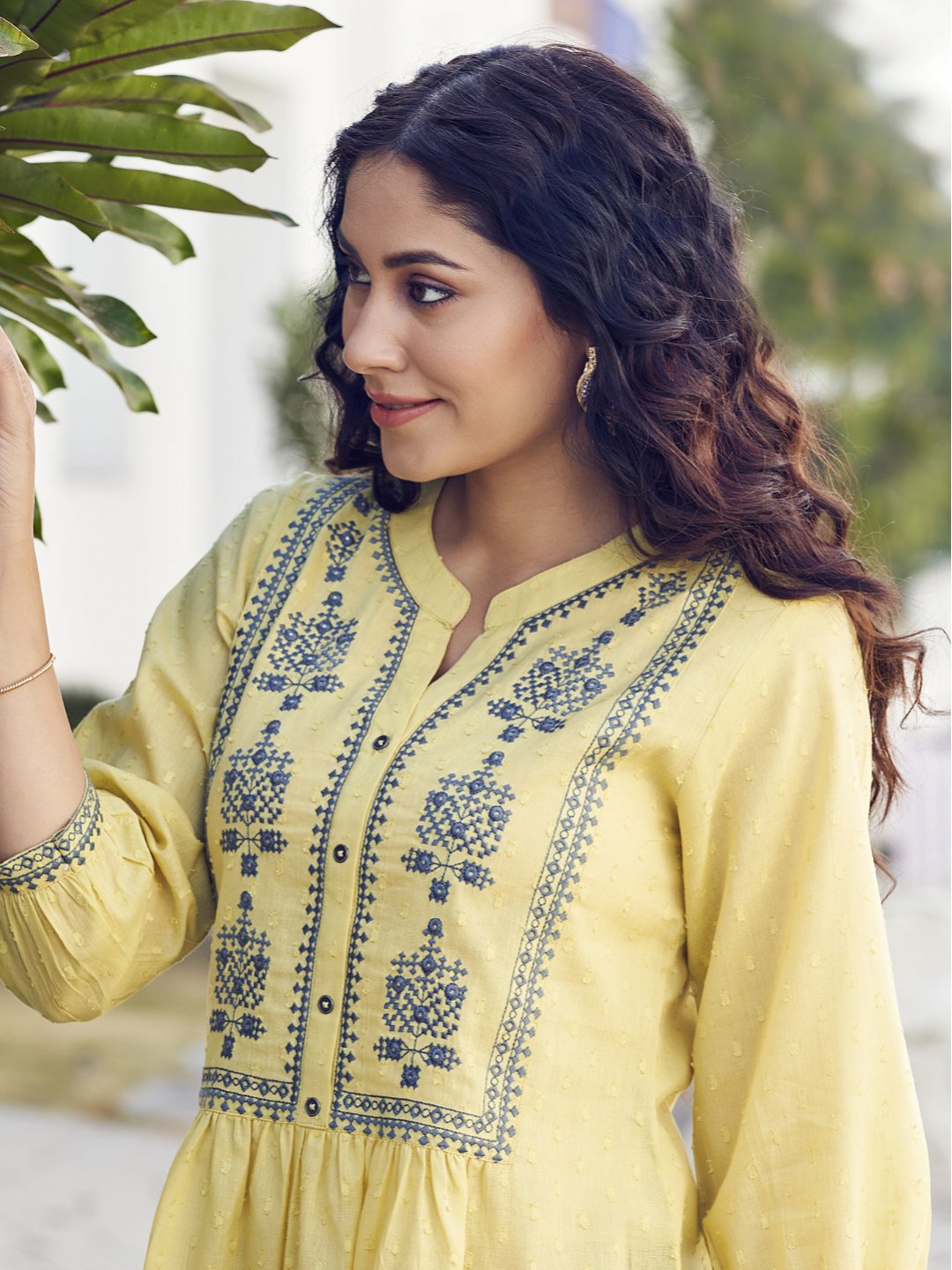 Lime Cotton Embroidered Fit & Flare Tunic