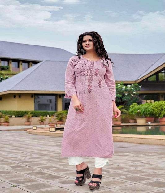 Blush floral embroidered Rayon kurti