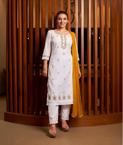 beautiful cotton kurti white & Yellow