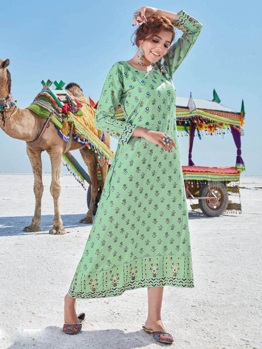 Mint Green Printed mirror kurti