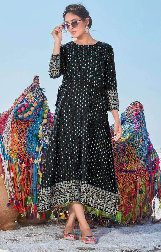 Black Printed mirror kurti