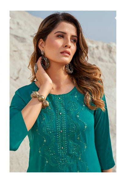 Women muslin Kurti Aqua color