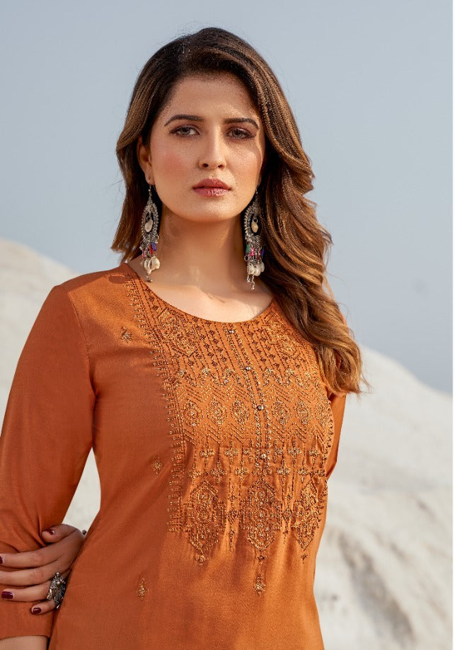 Womens Orange kurti with pure muslin