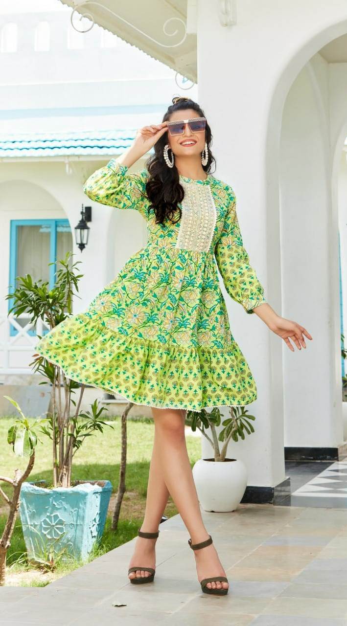 Green Printed Tunic short Kurtis