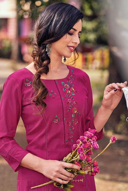 Pink Muslin embroidery work kurti