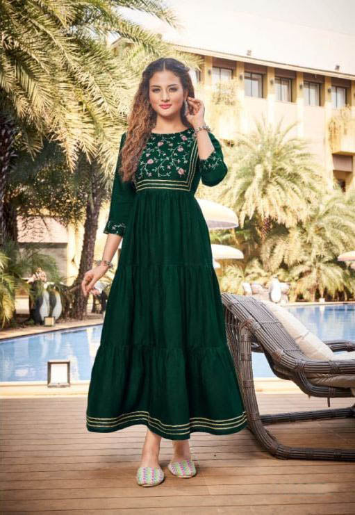  Green Embroidered Anarkali Gown