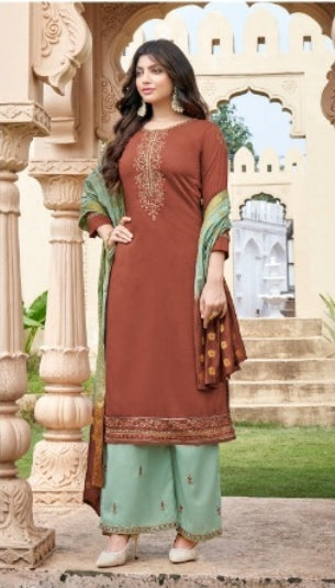 Brown designer kurti with palazzos and dupatta