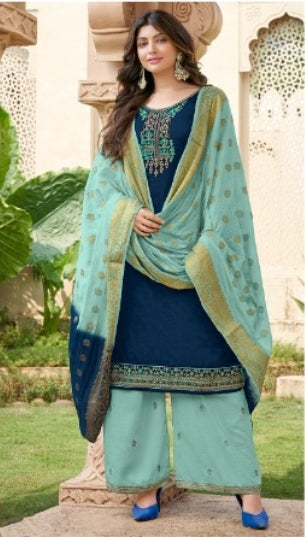 Blue Designer kurti with palazzos and dupatta