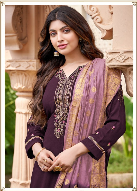 Purple Designer Kurti with palazzos and dupatta