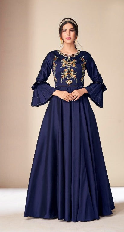 Blue Embroidered maxi gown