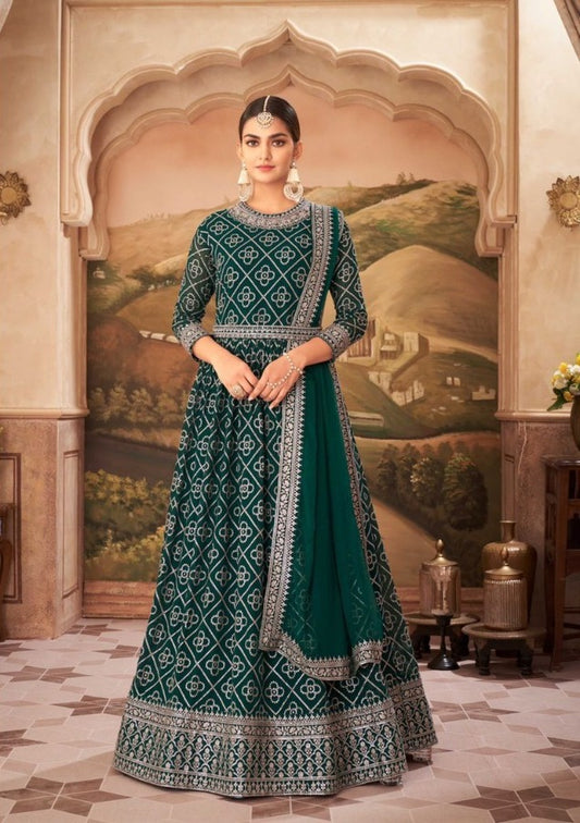  Green Maxi ethnic gown with dupatta