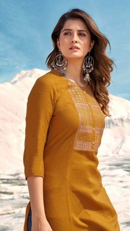 Women yellow kurti with heavy 3mm sequence embroidery work