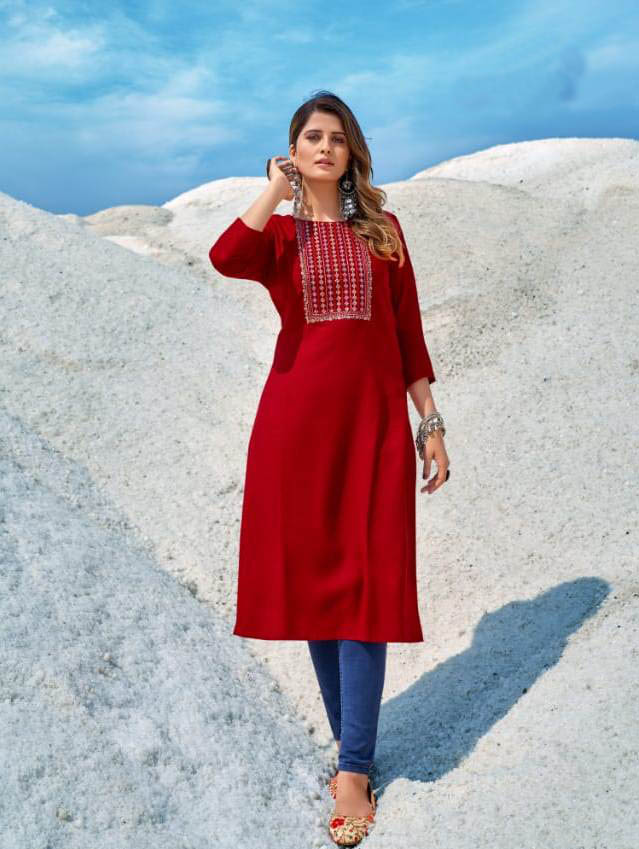 RED STRAIGHT KURTI