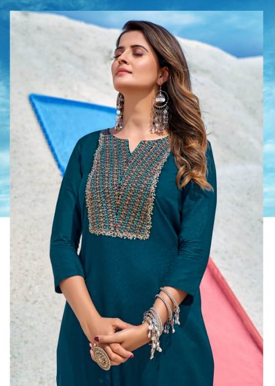 Blue Heavy Embroidery Work Kurti