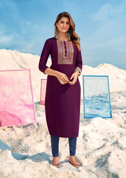 Women Purple  kurti with heavy 3mm sequence embroidery work