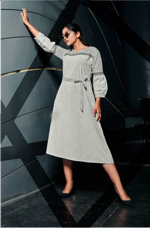 Grey fit & flare knee length dress 