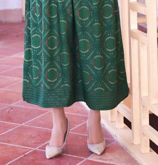 Stylish Fancy Green Printed A-Line Maxi Dress